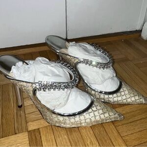 Jimmy Choo bing 100 crystal embellished champagne high heel mules